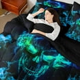 thumbnail image 5 of Manfei Blue Gothic Skull Bedding Twin Size, Horror Halloween Bed Set, Teens Boys Girls Reversible Bedding Sets Twin Size, Breathable Bedroom Decor, 7pcs, 5 of 7