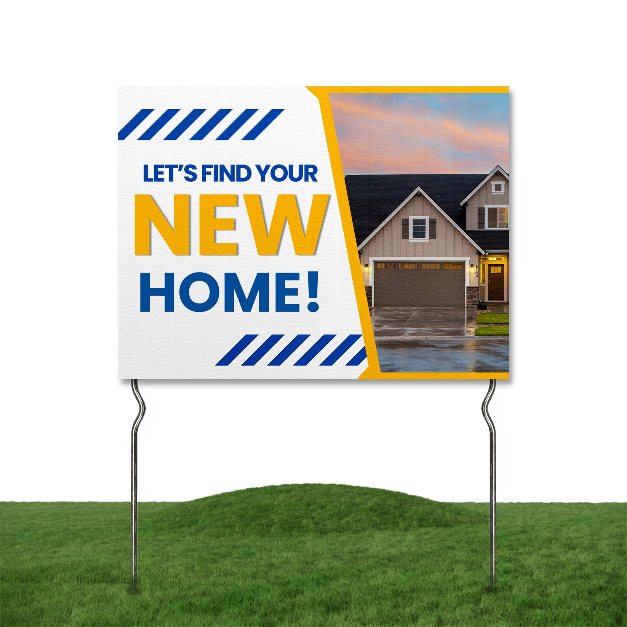 Let’s Find Your New Home! Yard Sign by DC | 24 x18 Double Sided Real Estate Garden Sign with 13” Metal Stakes | Outdoor Signs Waterproof for Lawn Patio Sidewalk & House | Set of 1 | Made in USA
