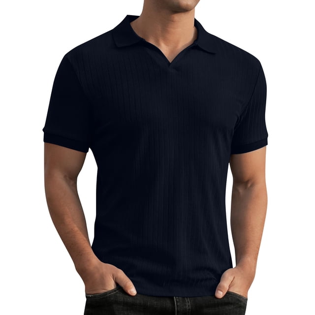 Men's Golf Shirt Casual Sports V Neck Ribbed Collar Short Sleeve Fashion Casual Solid Color Plain Spring & Summer Regular Fit 2XL