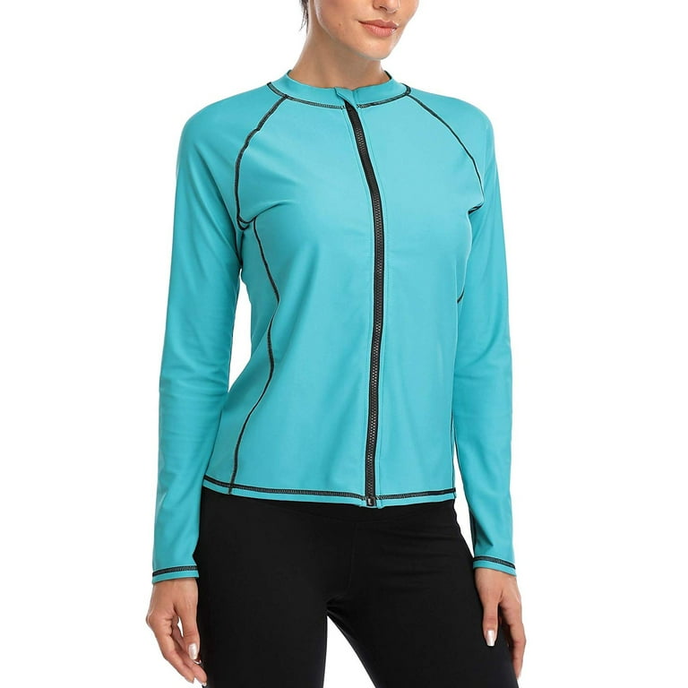 Asoul Women's Zipper Front Long Sleeve Rash Guard UV/Sun Protection Swim  Shirt Wetsuit Top 
