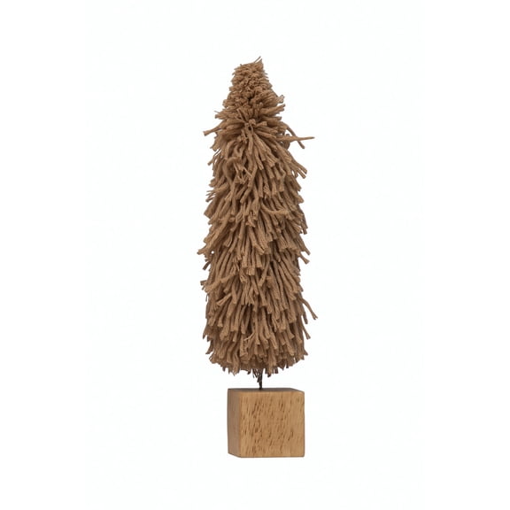 Creative Co-Op Fabric Yarn Tree with Wood Block Base, Tan