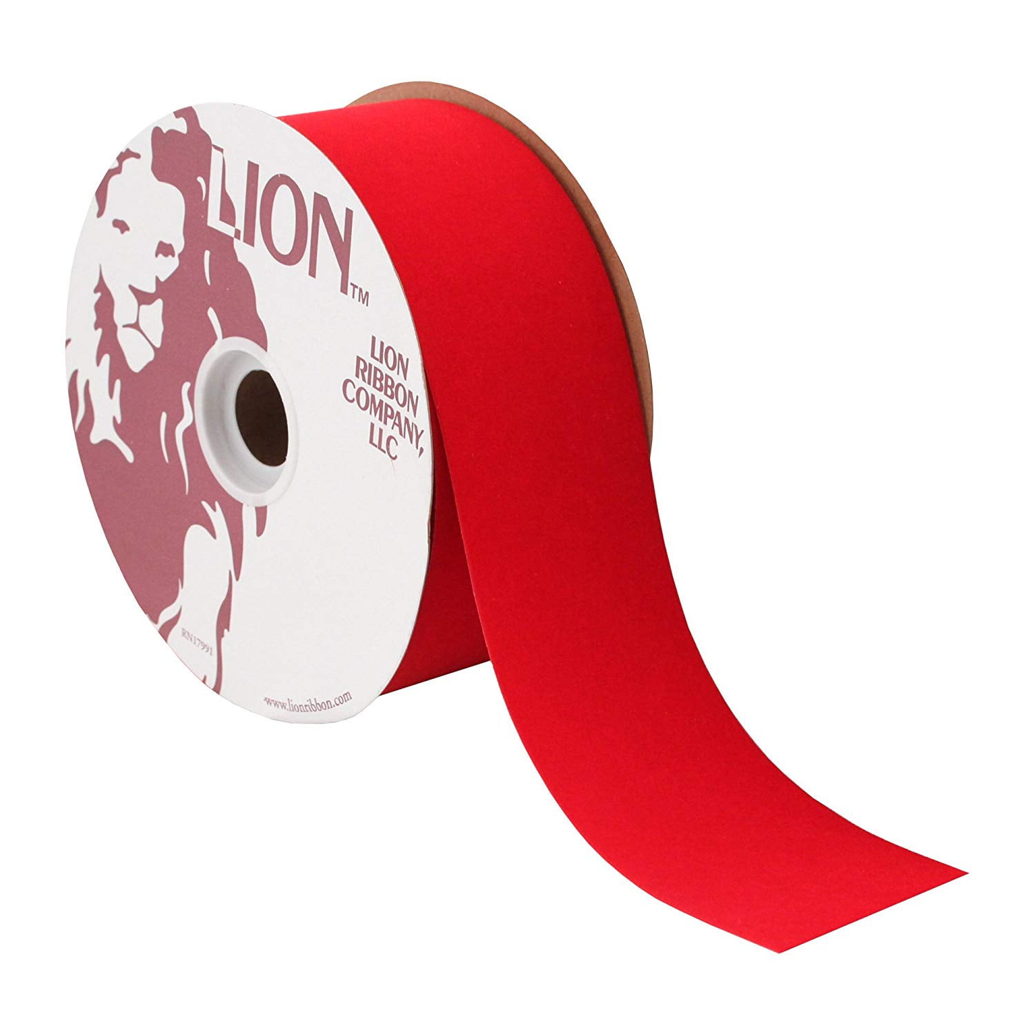Lion Flocked Velvet Ribbon, 21/2" Wide, 25 Yards, Red