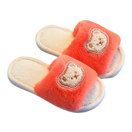 

Yammkia Boys Girls Fuzzy House Slippers Open Toe Home Slides for Kids Indoor Outdoor Warm Shoes for 5.5-6 Years Red