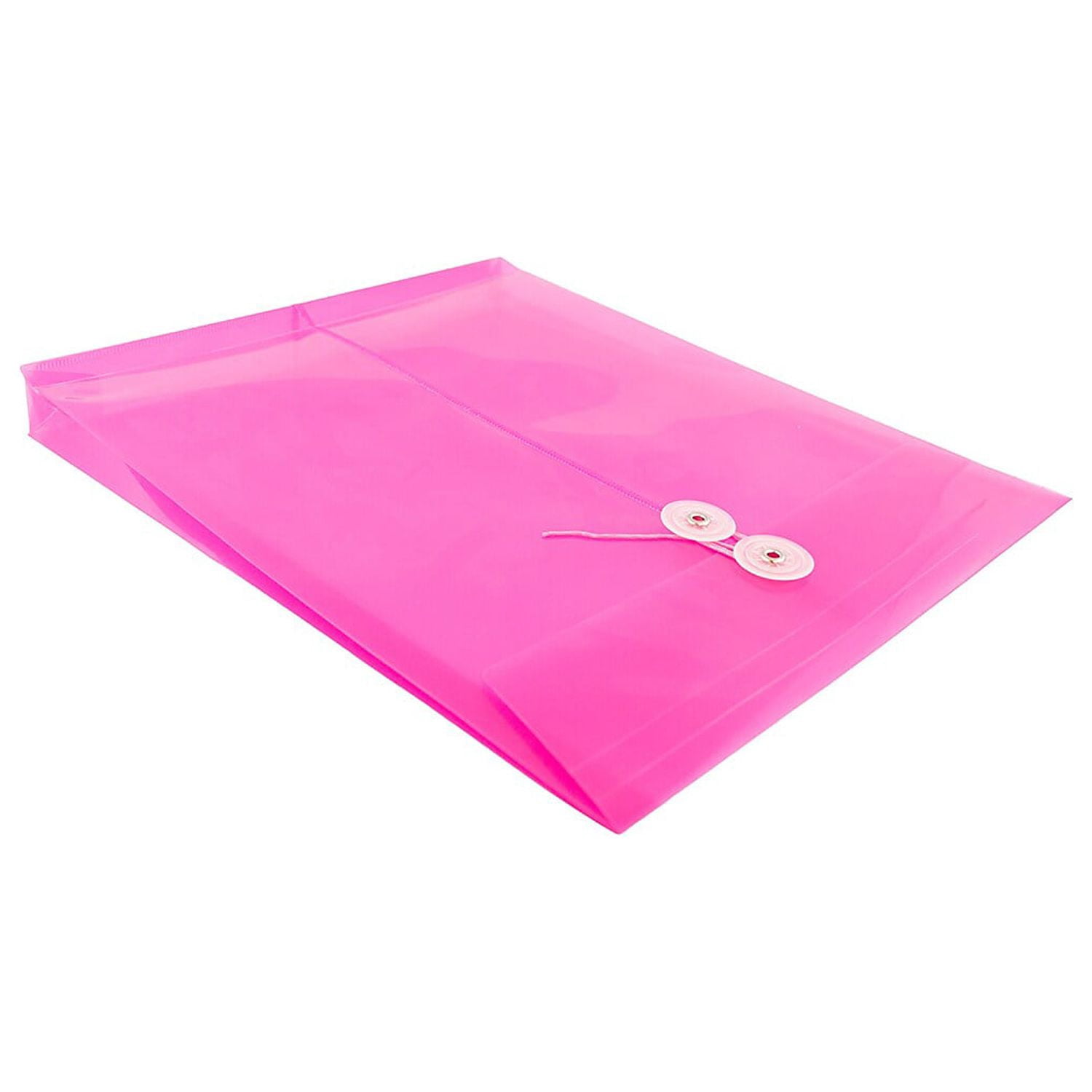 JAM Paper Plastic Envelopes, 9.8x11.8, 12/Pack, Hot Pink, Button String, Letter Open End