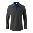 thumbnail image 3 of XIYON Mens Long Sleeve Polo Shirts Men's Patchwork Lapel Shirt Casual Holiday Shirts Tops Classic Comfortable Men's Shirts, 3 of 5