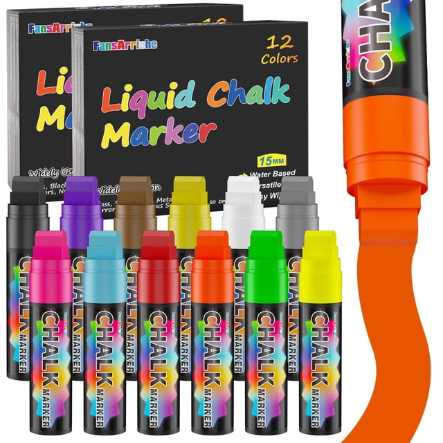 Rotuladores de tiza FansarRiche Jumbo, 15 mm, ventana, 12 colores, paquete de 2