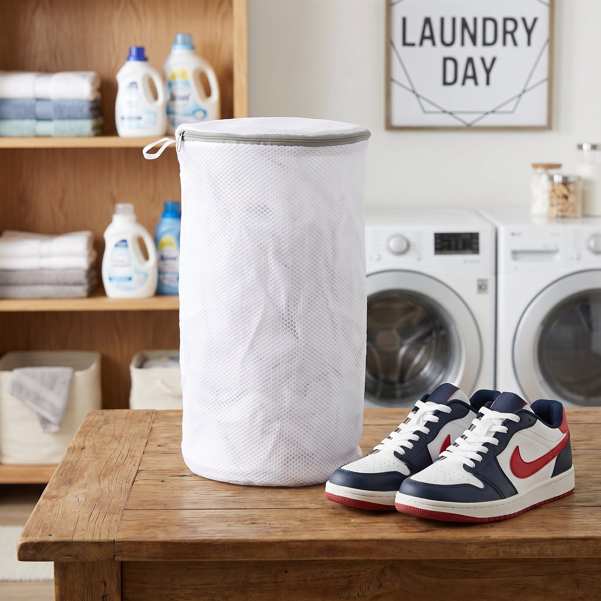 Unique Bargains 2 Pack Polyester  Zippered  Shoe Bag for Washing Machine White 7.9"x15"