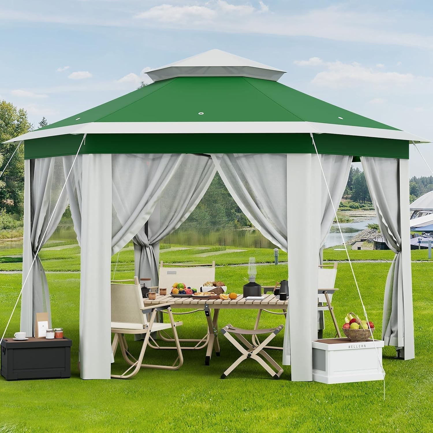 Ataucjin6.5 x 6.5ft, 6 Sided Outside Canopy Tent with Mosquito Netting, Small Outdoor Patio Gazebo Tent with Heavy Duty Steel Frame for Backyard Patio Garden Activities