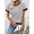 thumbnail image 3 of DOKOTOO Women's Short Sleeve T Shirts Summer Ribbed Knit Crewneck Striped Loose Basic Tee Casual Tops Blouses, 3 of 8