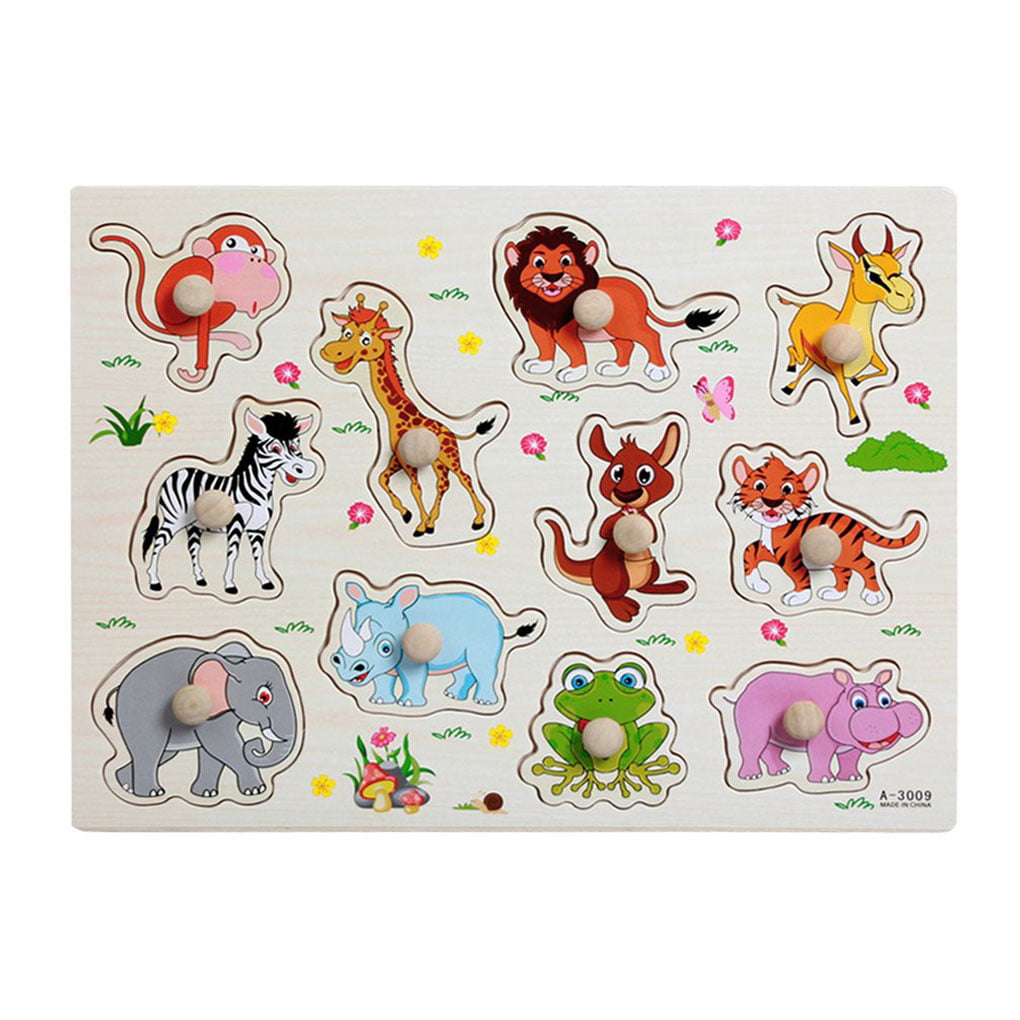 Animal Jigsaw Early Learning Puzzle Toy Wooden Baby Kids Educational Plate 6L 