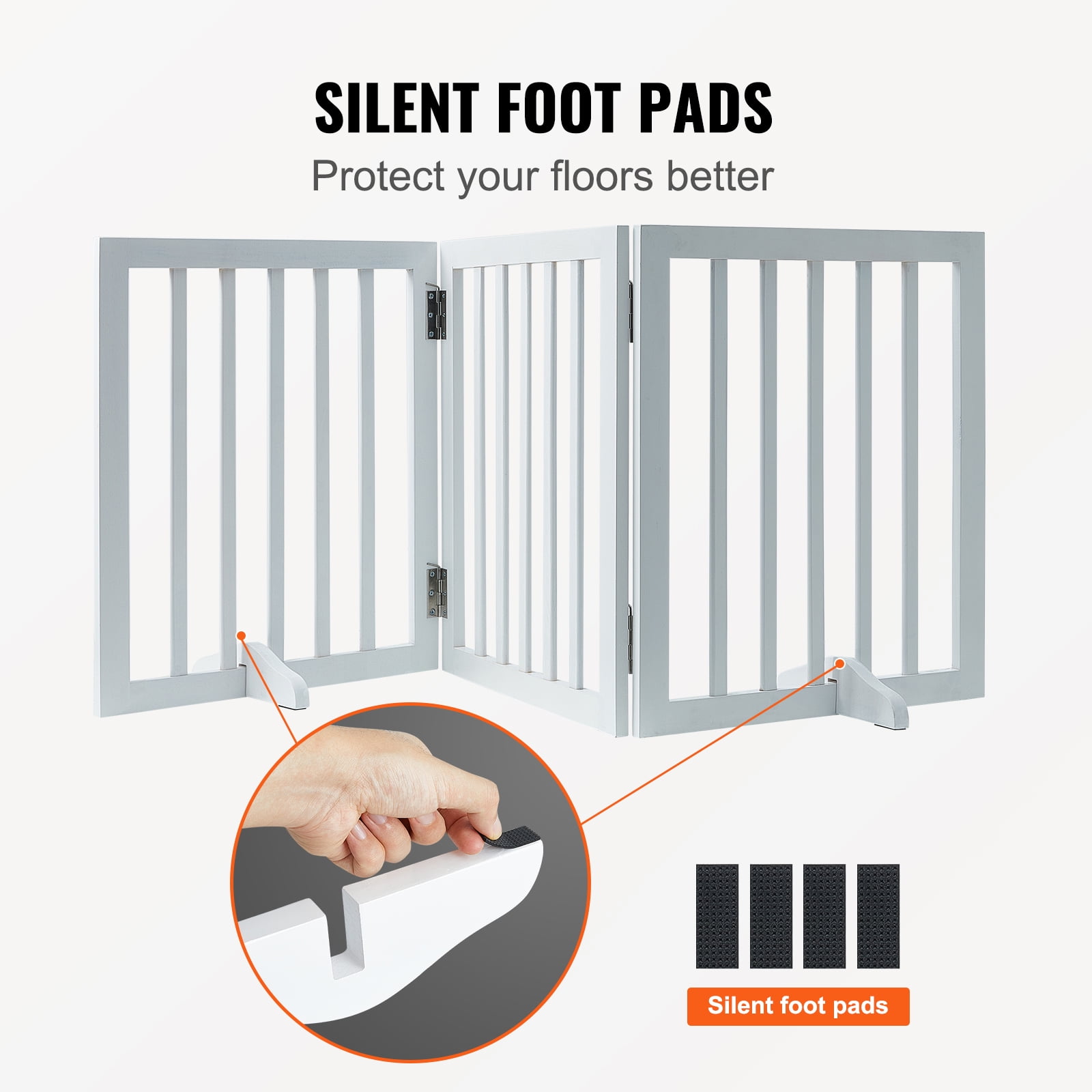 KFFKFF 24x60 inch Free Standing Dog Gate Freestanding Pet Gate Foldable White