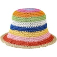 thumbnail image 5 of CoCopeaunts Straw Bucket Hat Women's Rainbow Striped Woven Summer Breathable Hollow Fisherman Hat Crochet Sunscreen Bucket Cap, 5 of 8
