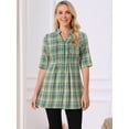 thumbnail image 4 of DARING DIVA Women's Check Top V Neck Half Sleeve Casual Tunic Blouse Green S, 4 of 8