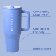 HydroJug Traveler 40 oz Water Bottle, Stainless Steel Insulated Tumbler with Flip Straw and Handle - Light Blue