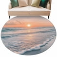 thumbnail image 2 of Summer Beach Sunset Landscape Round Living Room Rugs 8 ft, Coastal Ocean Red Cloud Sky Wave Washable Large Area Rug with Non-Slip Sturdy Edge Binding Round Carpet for Dining Room Kitchen Office, 2 of 9
