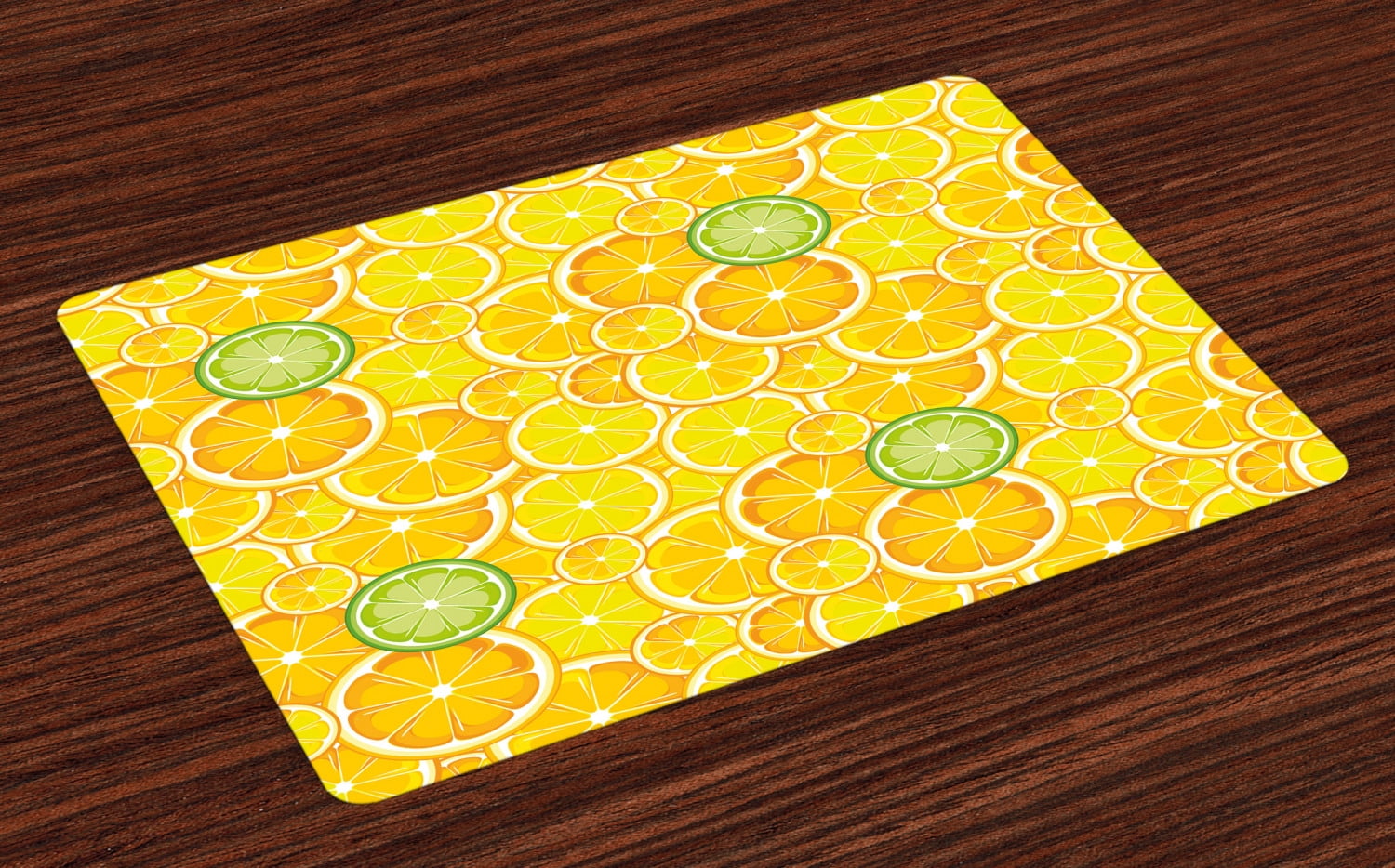 Yellow Placemats Set of 4 Lemon Orange Lime Fruit Citrus Round Cut