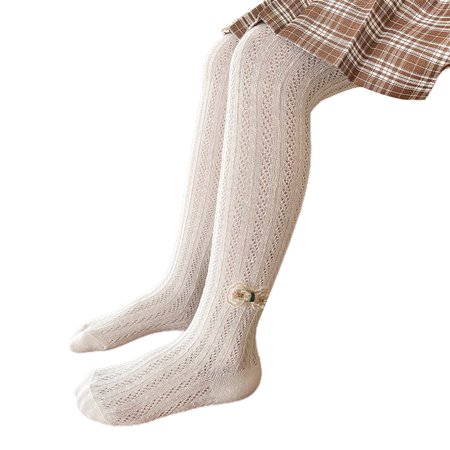 

rygai Girls Tights Mesh Bowknot Children Vintage Bow Pantyhose for Dancing White