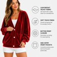 thumbnail image 2 of Wrongduck Women's Velvet Cardigan Jacket Lightweight Button Front Long Sleeve Casual Sweater Coat with Pockets Spring Fall Layering Top, 2 of 7
