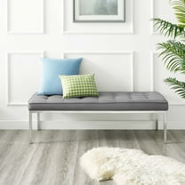 Modway Loft Tufted Vegan Leather Bench in Silver Gray