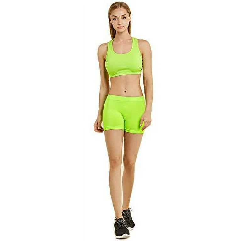 Gilbins 2 Pack Women's Seamless Stretch Yoga Exercise Shorts Lime