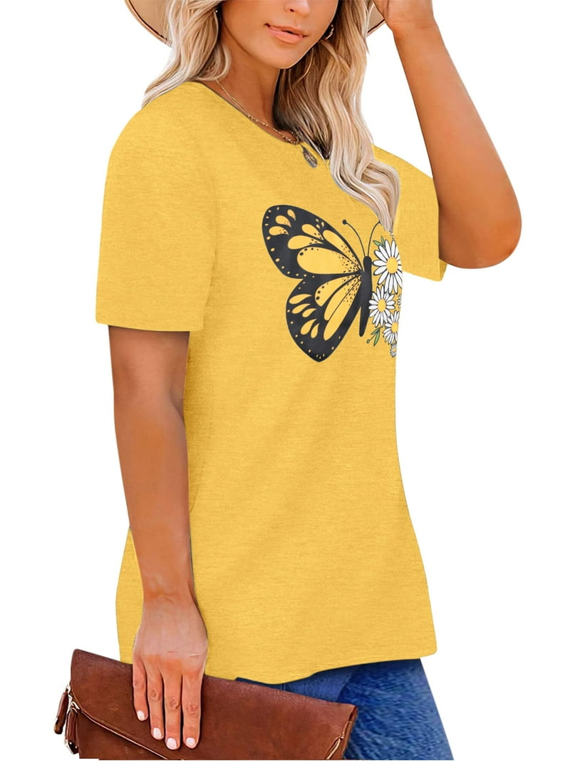 ✨ TT✨ XCHQRTI Butterfly Graphic Plus T-Shirts Women Graphic Casual Shirt