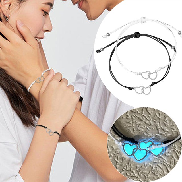 Heart To Heart Print Double Luminous Glow Bracelet Couple Hand Rope Irradiation Design