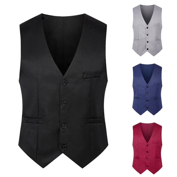Blekii Men's Solid Color Wedding Dress Vest Slim Fit Stage Costume - British Leisure Style, Formal Waistcoat - Great for Groom Wedding, Prom Night, Business Formal, Special Event -