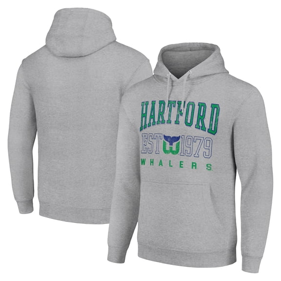Men's Starter Heather Gray Hartford Whalers Retro Graphic Pullover Hoodie