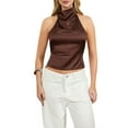 thumbnail image 1 of Gupgi Women's Halter Neck Satin Tops Sleeveless Backless Solid Color Slim Fit Tops Summer Vests, 1 of 1