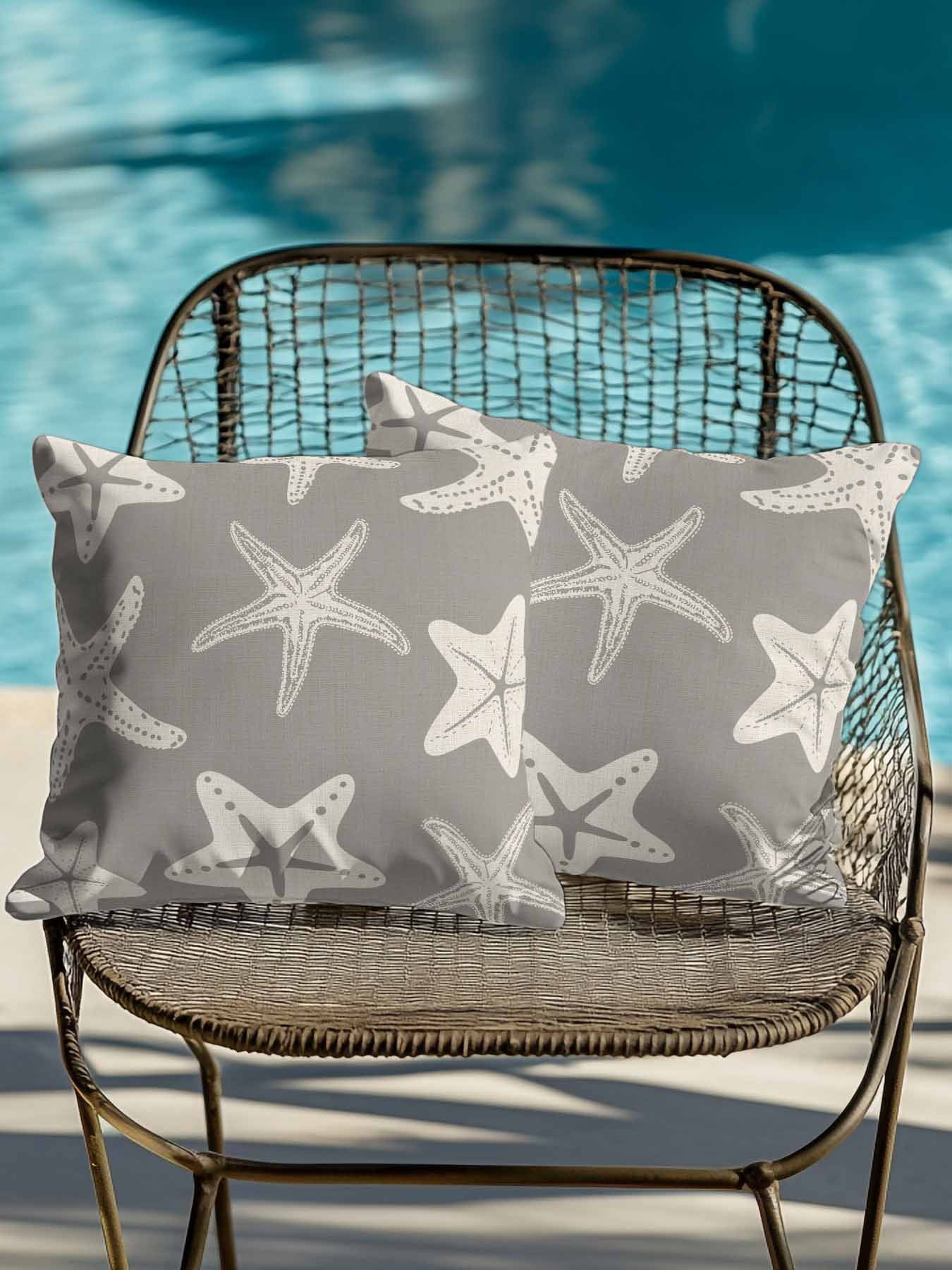 Outdoor Pillows Waterproof, Grey Starfish Coastal Bedding Throw Pillows with Insert for Couch Sofa Bed, Nautical Summer Ocean Abstract Art 18x18 Inch Pillowcases Decorative Patio Pillow Set of 2