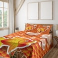 thumbnail image 2 of Orange Sheet Set, Small Goldfish Talking with Bubbles Random Scallop Patterns Nautical Sea Print, Fitted and Flat Sheet with Pillowcases Bedding Accent 4 Piece Set, Full, Burnt Orange, by Ambesonne, 2 of 5