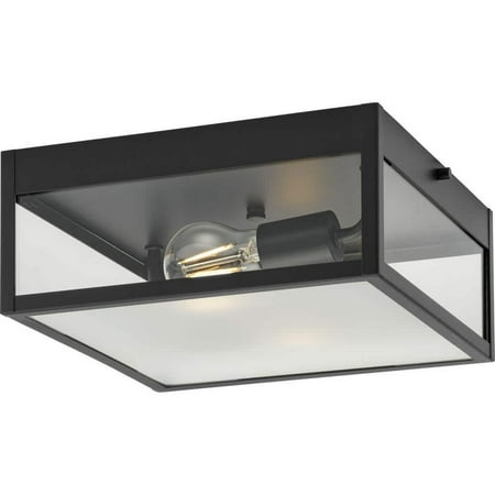 

Parrish 2-Light Matte Black Clear and Etched Glass Modern Craftsman Outdoor Flush Mount