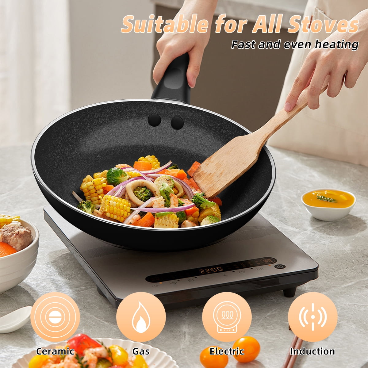 Nonstick Cookware Set, 6Pcs Pots and Pans Set,Induction Kitchen Cooking Set with Frying Pans, Saucepans, Saute Pan, Stay-Cool Handles,Dishwasher/Oven Safe,PFAS/PTFE/PFOA Free