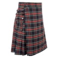 thumbnail image 2 of Men's Skirts with Fashion Scottish Style Plaid Contrast Color Pleated Skirt High Waist A Line Mid Length Streetwear B-Red M, 2 of 7