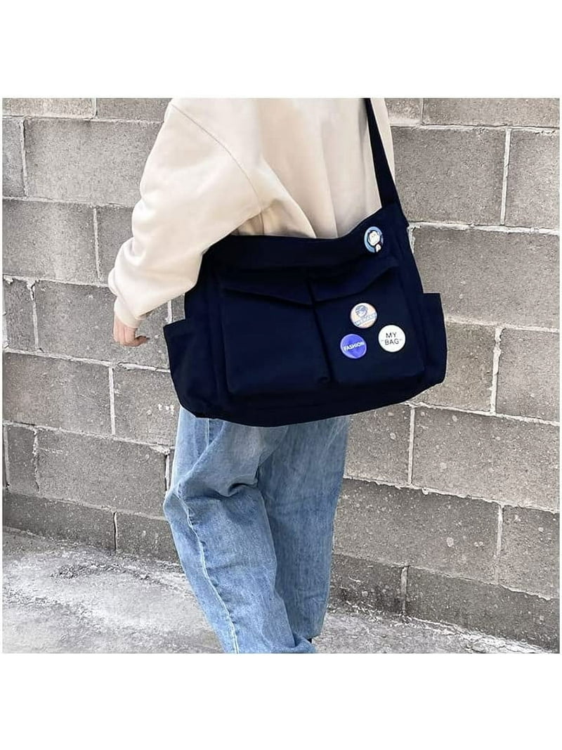 Kukuzhu Women's Japanese Grunge Academic Canvas Crossbody Pack