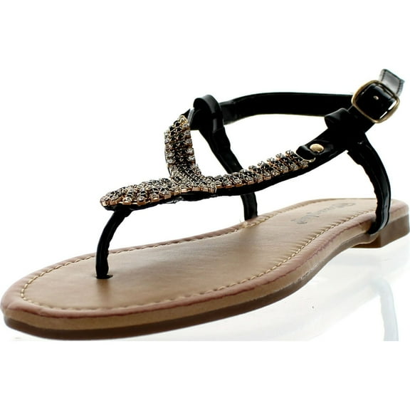 RCK BELLA ATIOA-43 Women's Casual Rhinestone Stud Sling Back Strap Flat Sandals