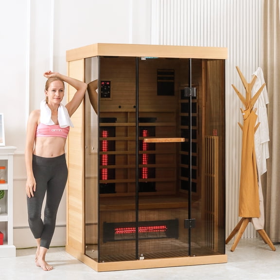 SOBREMESA 1-2 Person Indoor Infrared Sauna, Wooden Home Sauna, Canadian Hemlock