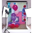 thumbnail image 2 of ABPHOTO Polyester 5x7ft Girl's 1st Birthday Backdrop Balloons Paper Flowers Interior Birthday Party Decoration Backdrops for Photography Baby Shower Photo Background Boys Kids Shooting Studio Props, 2 of 4