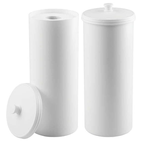 Freestanding Plastic Bathroom Toilet Paper Holder with Lid - Stores 3 Extra Rolls, Compact Bathroom Canister