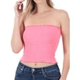 thumbnail image 1 of "Women Strapless Pleated Solid Colors Smocked Bandeau Sexy Tube Crop Tops (BRIGHT PINK, X-Large)", 1 of 4