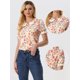 thumbnail image 2 of Blusa De Manga Corta Con Volantes Y Cuello Peter Pan Floral Para Mujer Blanco Rosa XS, 2 of 5