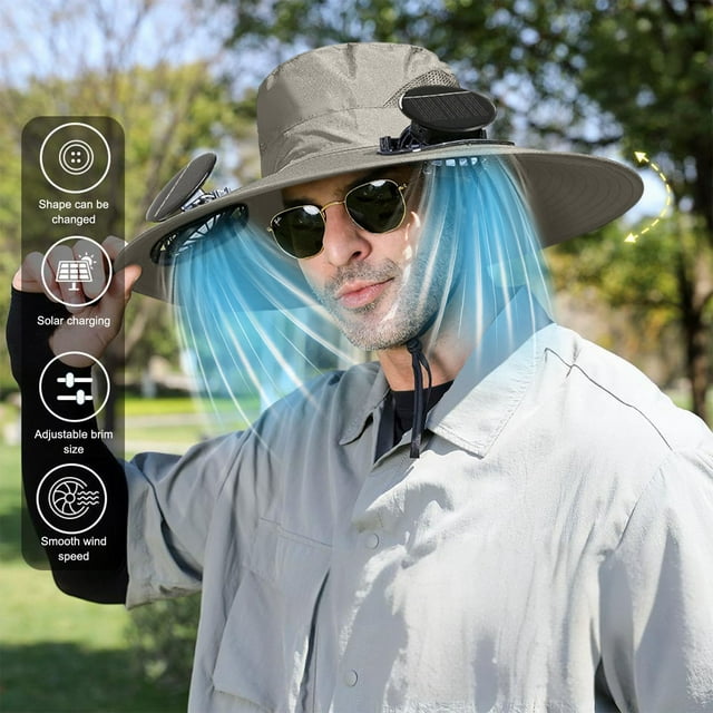 Solar USB Fan Hat, Outdoor Cooling Hat with Strong Wind, Sun Protection Breathable Mesh Design, Rechargeable Fisherman Hat for Hiking/Camping