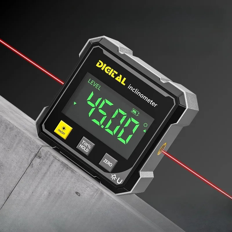 Professional 360-Degree Digital Angle Gauge with Magnetic Base, Laser Guide, and LCD Display | Pocket-sized Electronic Level & Inclinometer