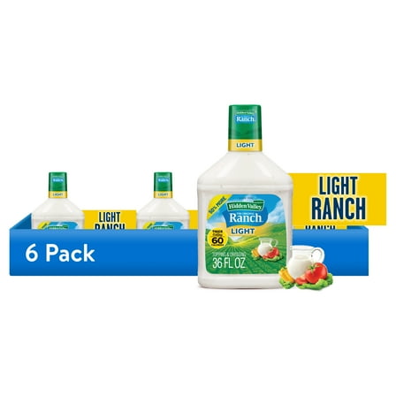 (6 pack) Hidden Valley Gluten Free Keto-Friendly Original Ranch Light Salad Dressing and Topping, 36 Fl Oz Bottle, 6 Pack