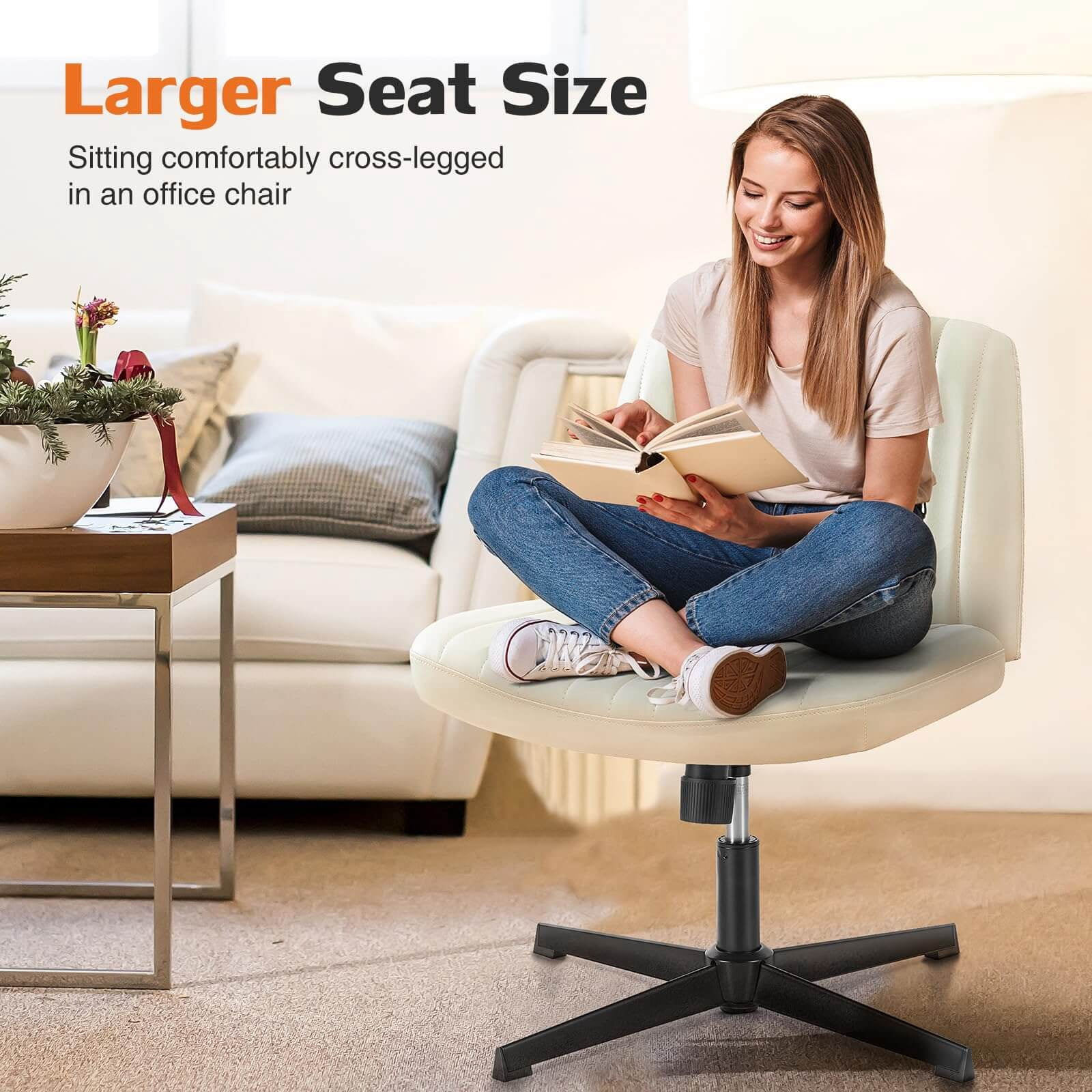 Cross-Legged Armless Swivel Chair without Wheels for Home Office