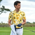 thumbnail image 3 of Rateoe Blue Floral Sunflower Pattern Men's Short Sleeve Polo Shirts, Golf Polo Shirts Short Sleeve Performance Moisture Wicking Dry-X-Large, 3 of 6