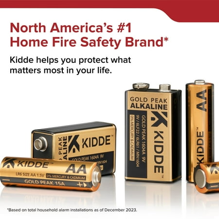Kidde AA Alkaline Batteries, for Smoke and Carbon Monoxide Detectors, 4 pack
