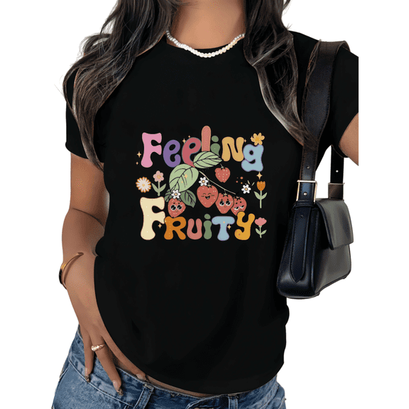 Black Print Tshirt Graphic Tees Feeling Fruity Novelty Gift For Fruit And Retro Enthusiasts S-5XL Tops