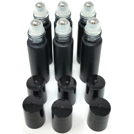 6 Pack - Essential Oil Roller Bottles - 10 Millimeter Refillable Glass Color metal  Roll Ball - 10 Millimeter 1/3 Ounce