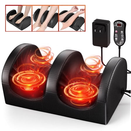 Electric Foot Massager Machine with Heat, Shiatsu Kneading Feet and Calf Massagers for Relaxation, Plantar Fasciitis Relief, Deep Tissue Massage, Gifts for Mom & Dad, Wired Remote